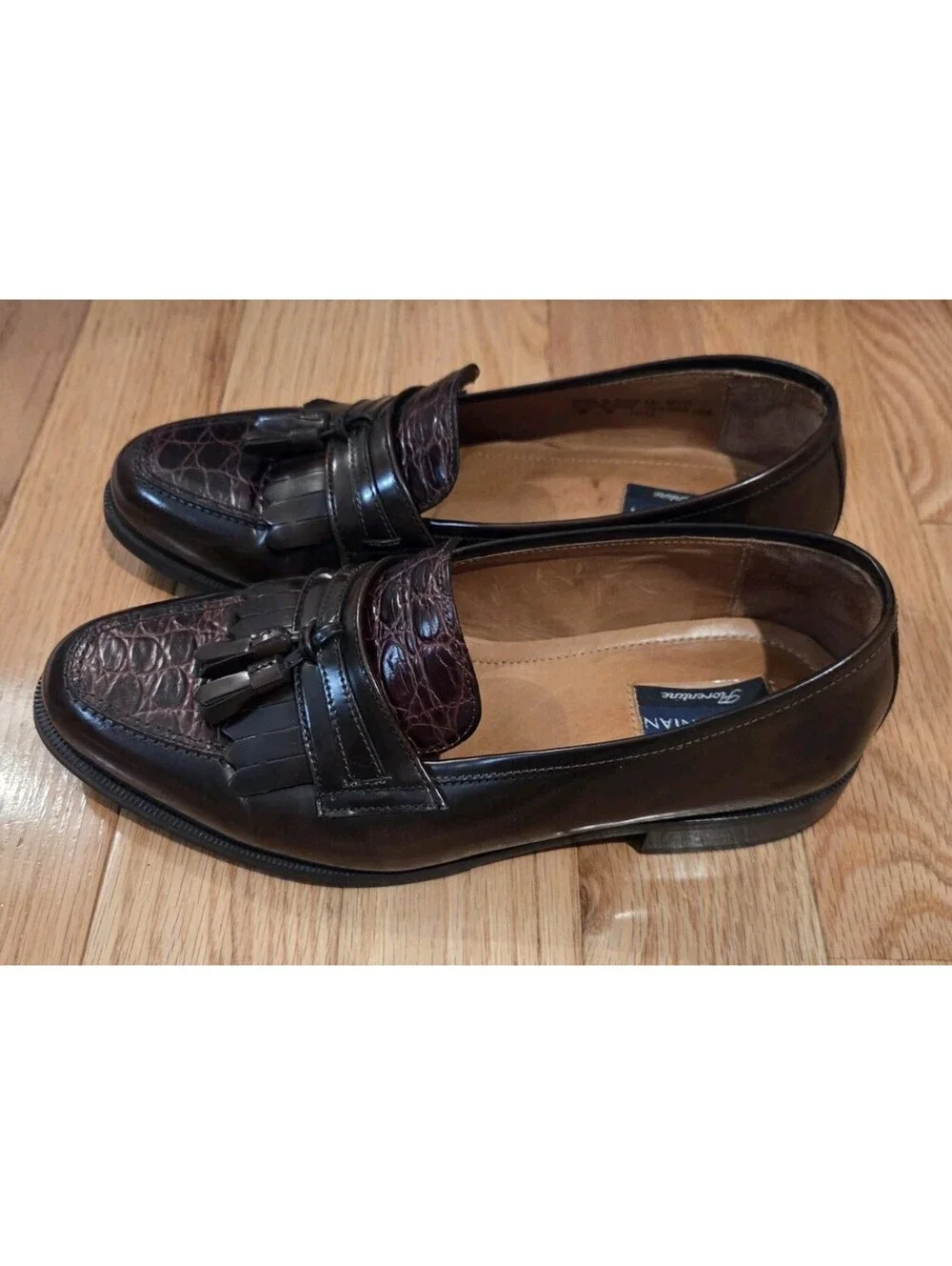 Bostonian Sz 10 W Florentine Brown Croc Embossed Leather Tassel Loafers Italy
